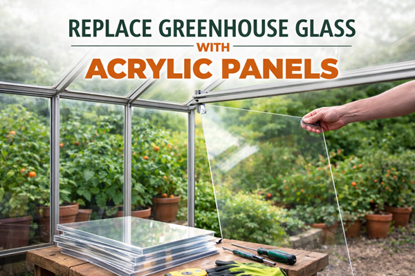 replacement greenhouse glass using acrylic sheets